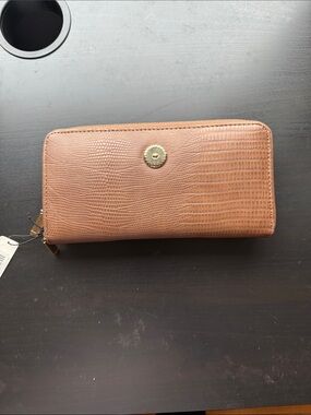 Zip-Around Faux Lizard Wallet in Rose Brown